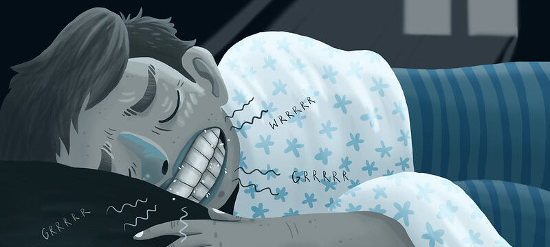 Drawing of a man grinding his teeth at night as he sleeps